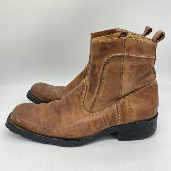 *FOR REPAIR/READ* Bed Stu Boots Men 10.5 Distressed Leather Square Toe Ankle Zip - Picture 5 of 16